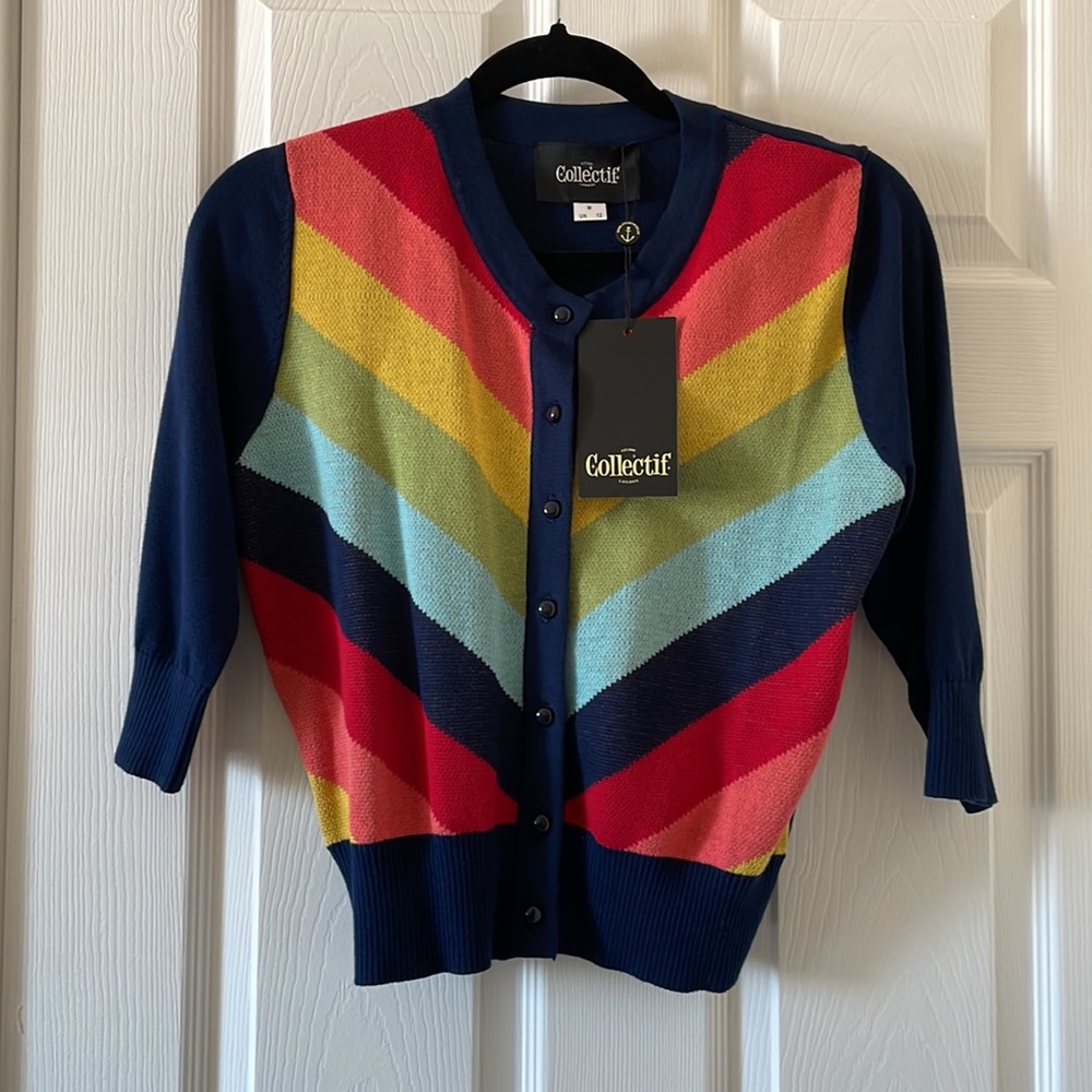 NEW Collectif serenity rainbow 🌈 cardigan pride rockabilly pinup - Picture 2 of 8